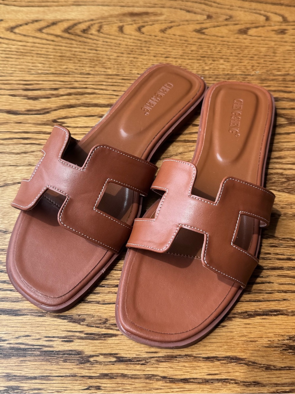 Women's Brown Comfortable Leather Slide On Sandals Shoe Size 9